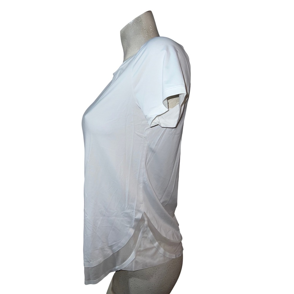 Athleta Womens White Short Sleeve Mesh Hem Performance Workout Top Size S - Picture 4 of 7